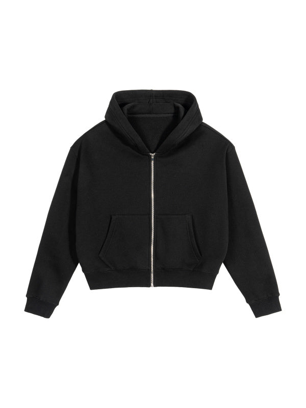 Fleece Zip-Up Boxy Hoodie
